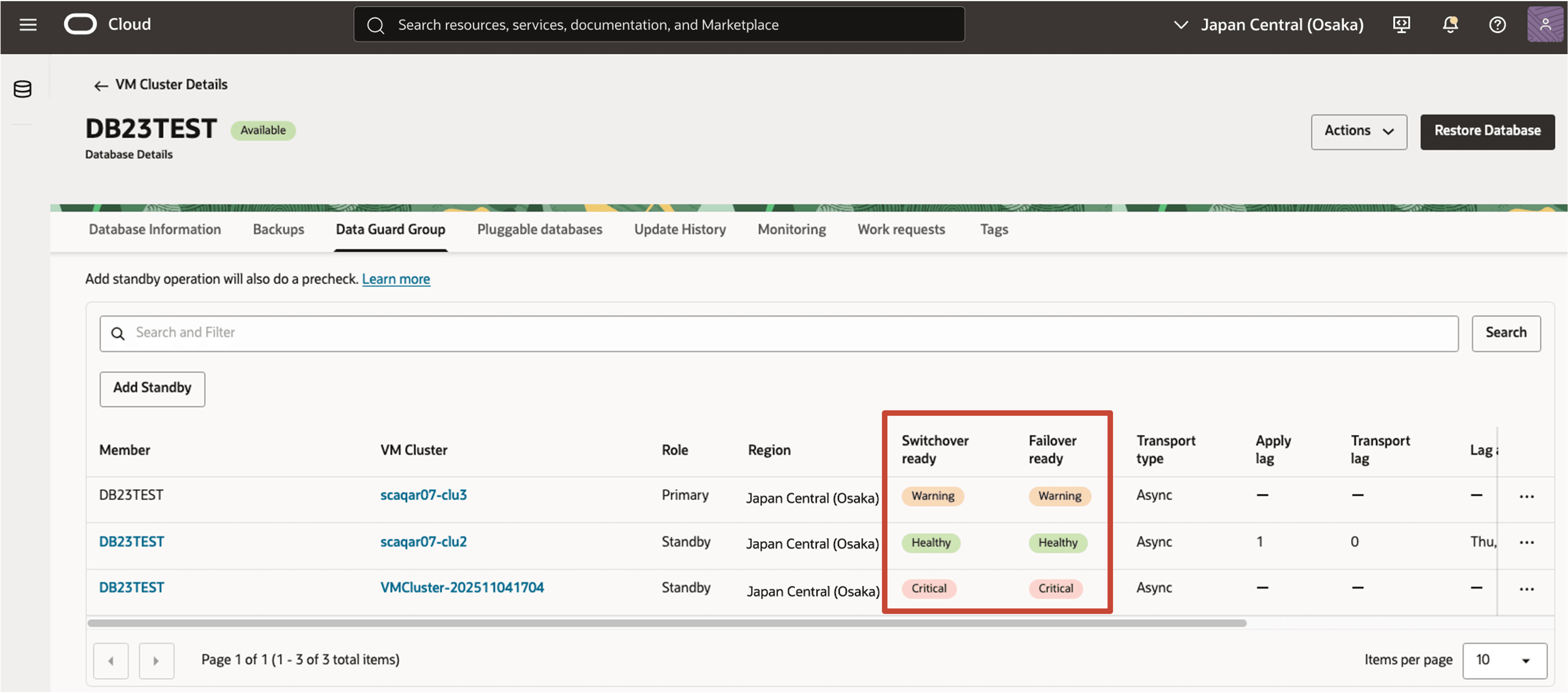 顯示所有資料庫狀況狀態的影像