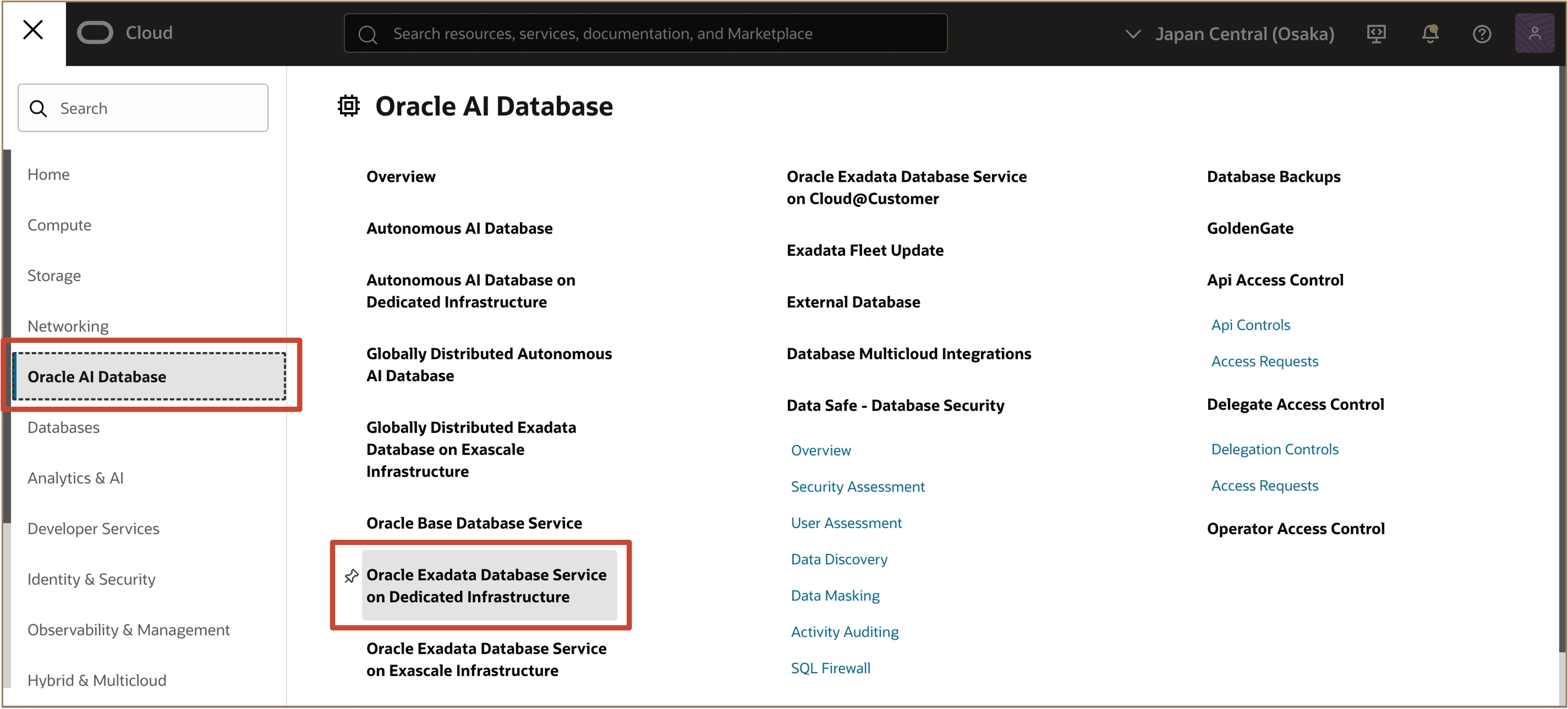 顯示 OCI 主控台導覽的影像