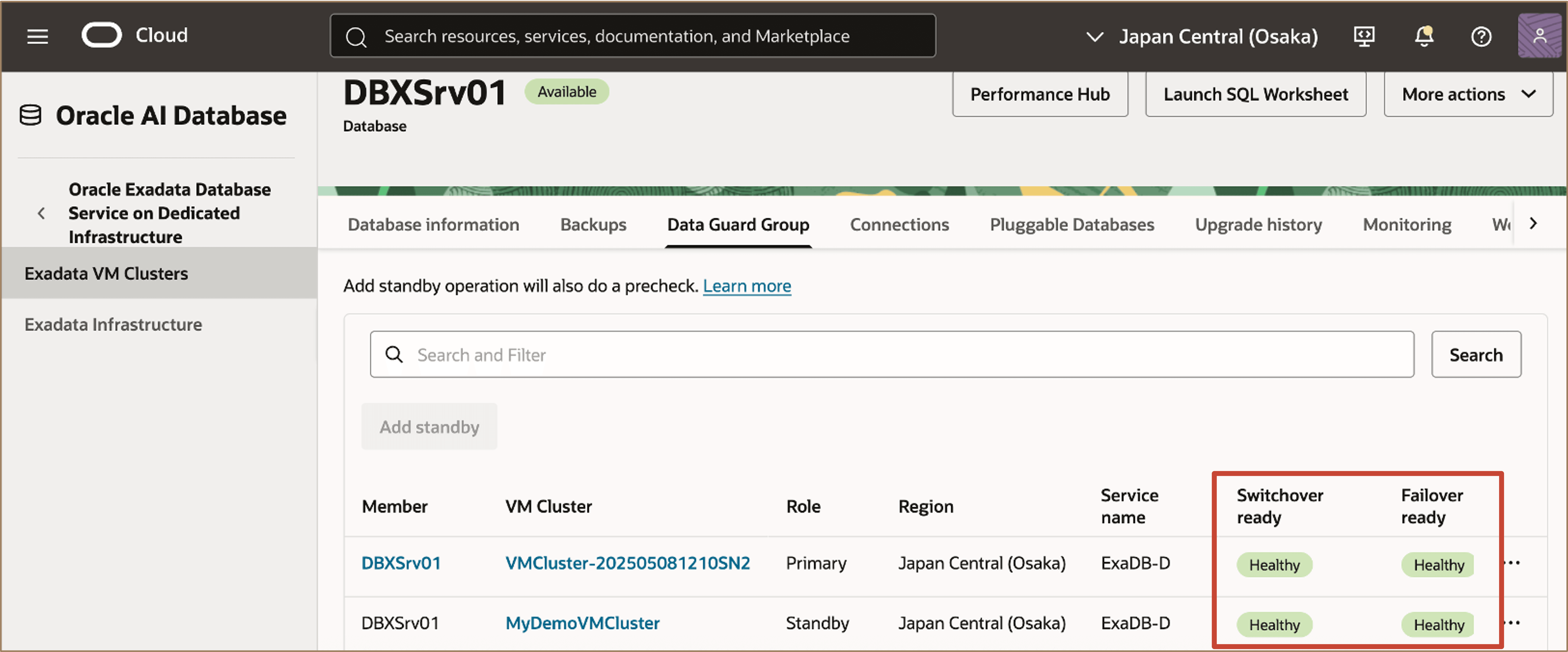 顯示切換就緒和容錯移轉就緒狀況狀態的影像