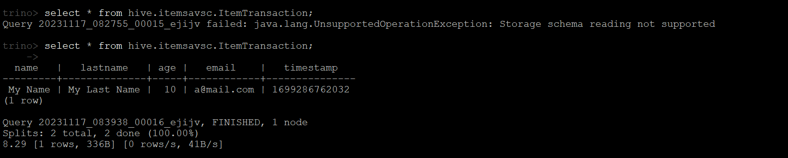 Trino 查詢 Avro 資料 Trino 查詢 Avro 資料