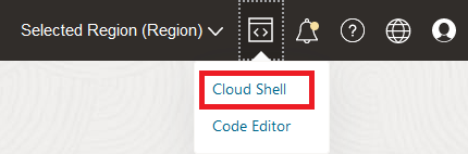 「開發人員工具」下拉式清單的影像，其中已標示「Cloud Shell」功能表項目
