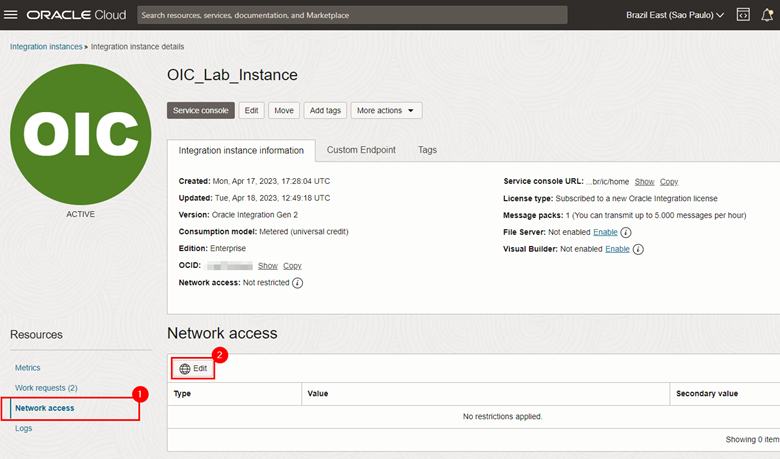 在 Oracle Integration 建立允許清單