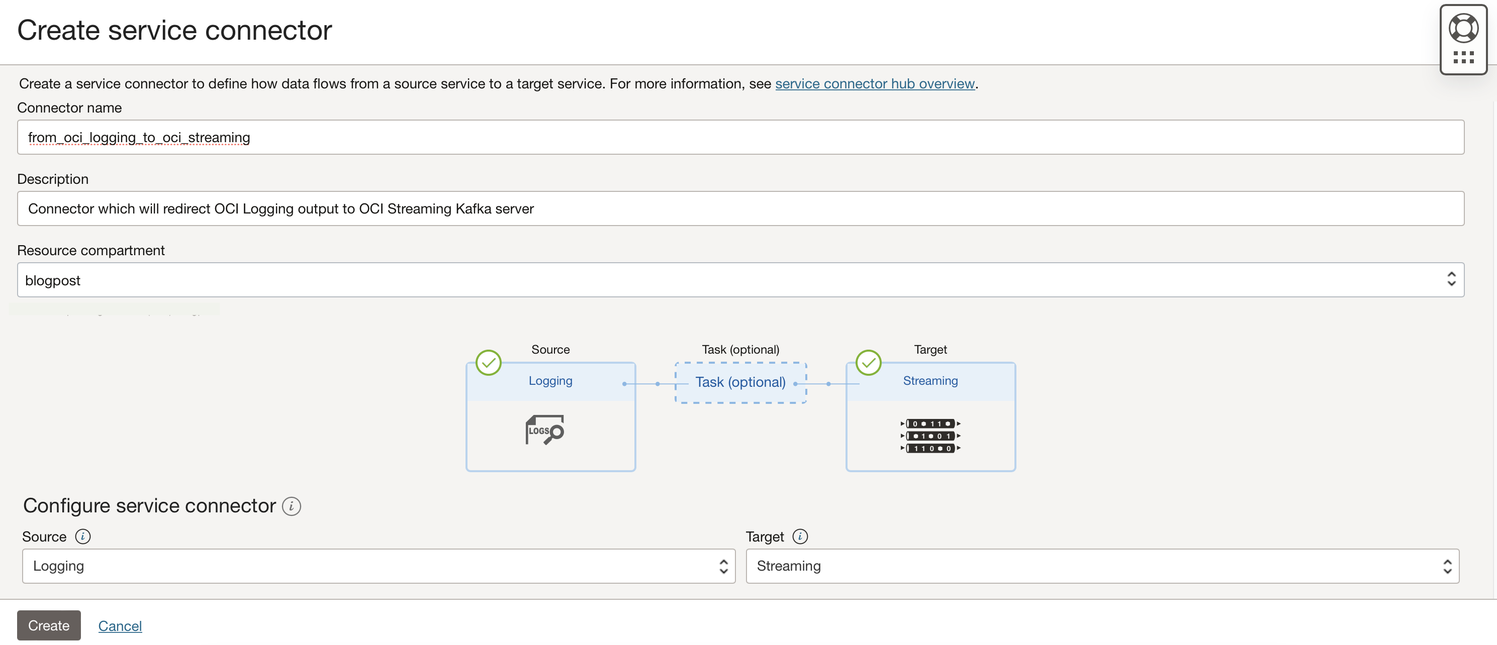 建立服務連線器視窗
