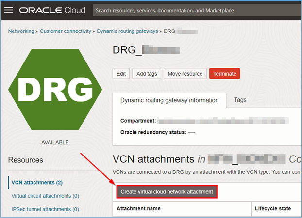 將您的 VCN 連附至 DRG
