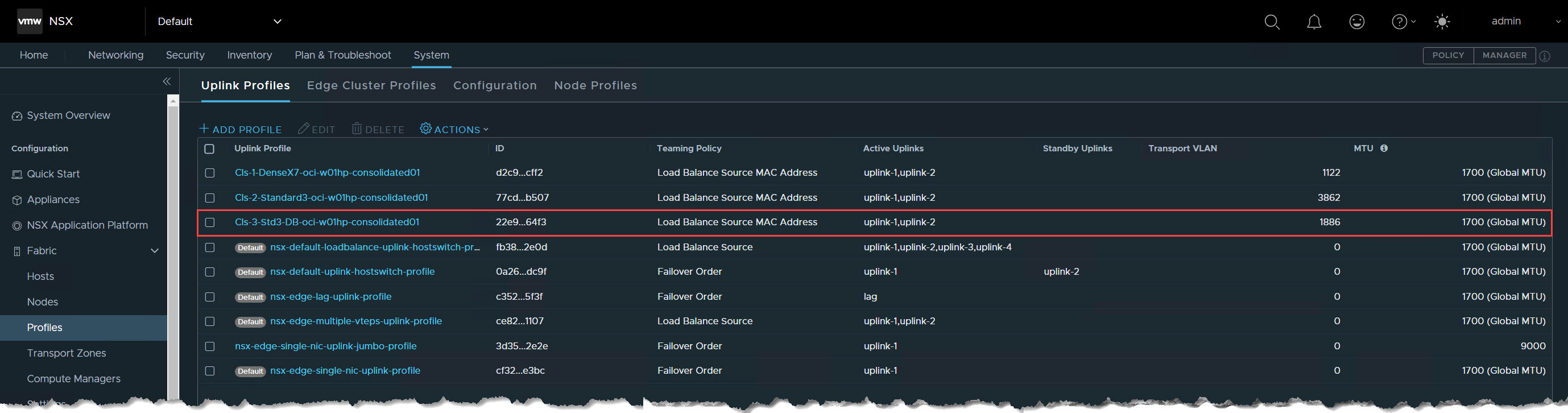 已建立新的 Uplink 設定檔