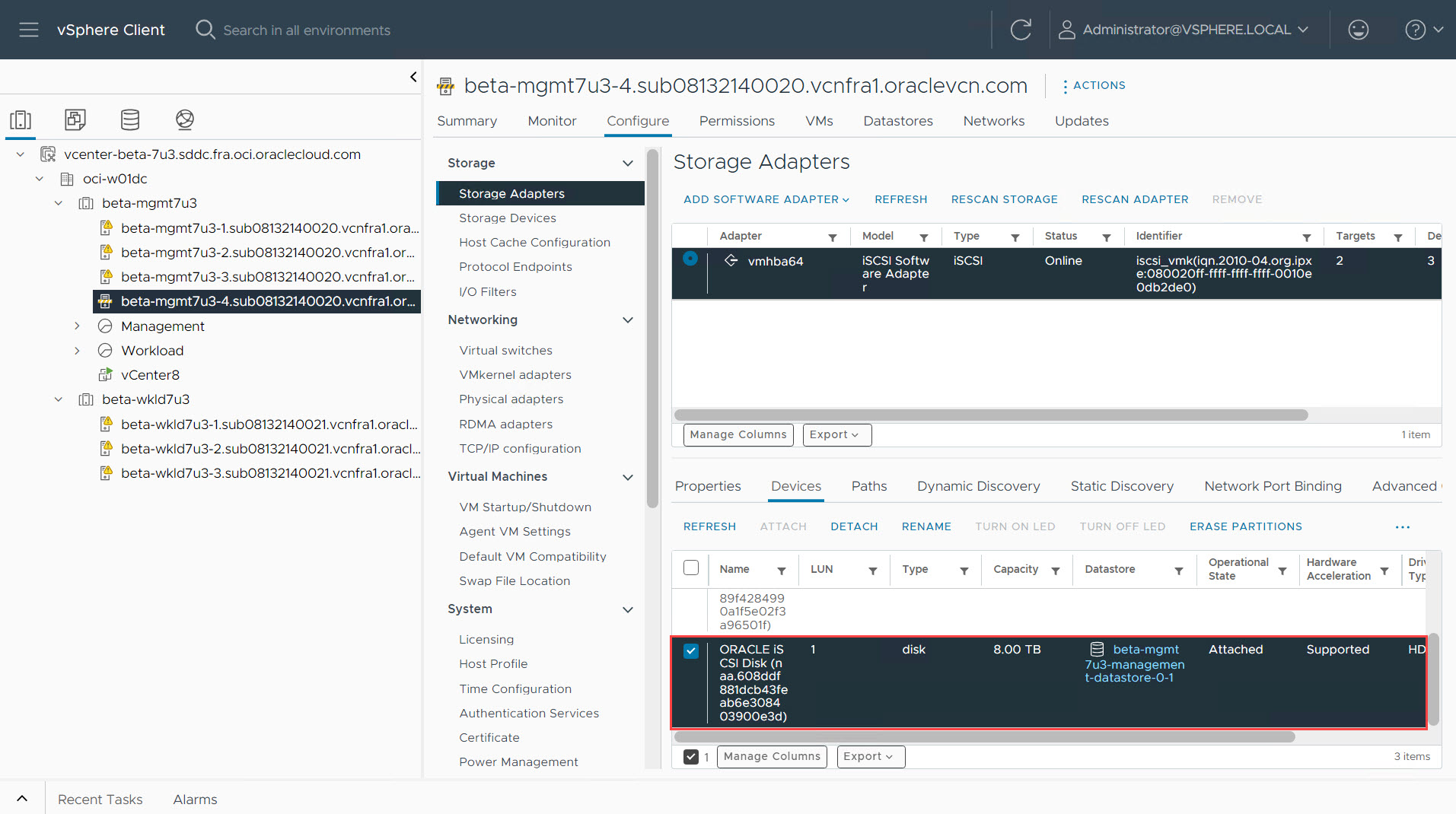 顯示新的 iSCSI 裝置